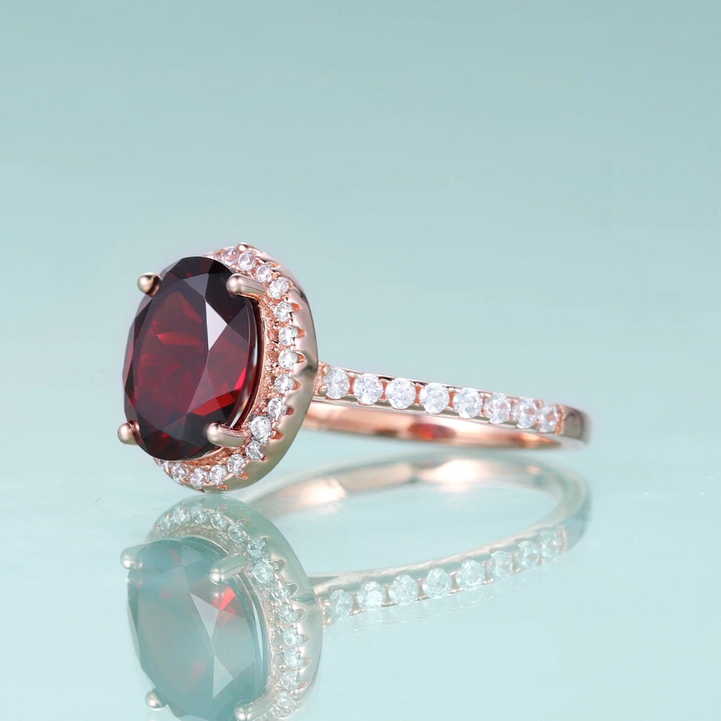 Oval Garnet Halo Engagement Ring with CZ Accents - Choosen Jewelry 925 Sterling Silver