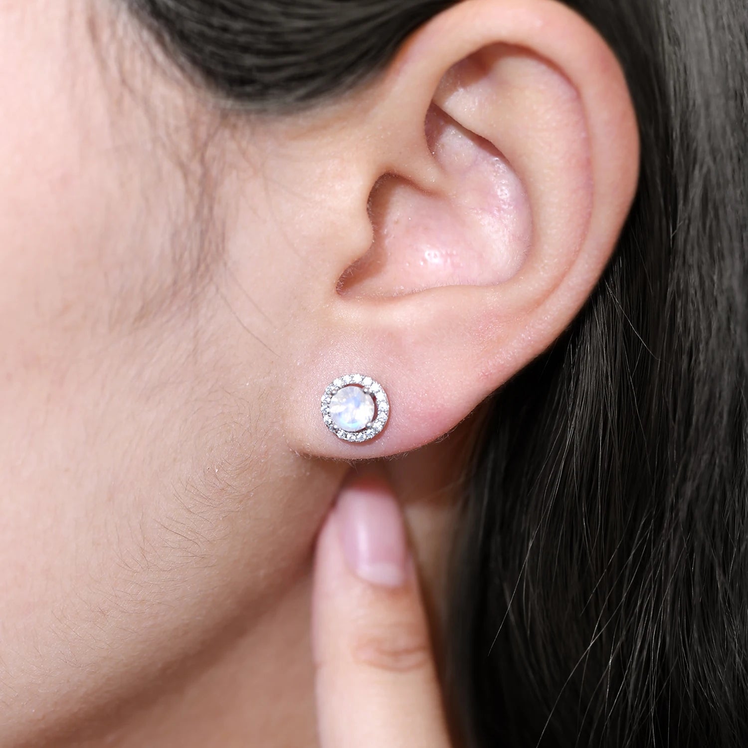 Choosen Jewelry 925 Sterling Silver Minimalist 5mm Milky Blue Moonstone Stud Earrings - June Birthstone