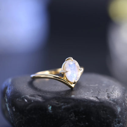 Moonstone Engagement Ring: 925 Sterling Silver Curved Band by Choosen Jewelry