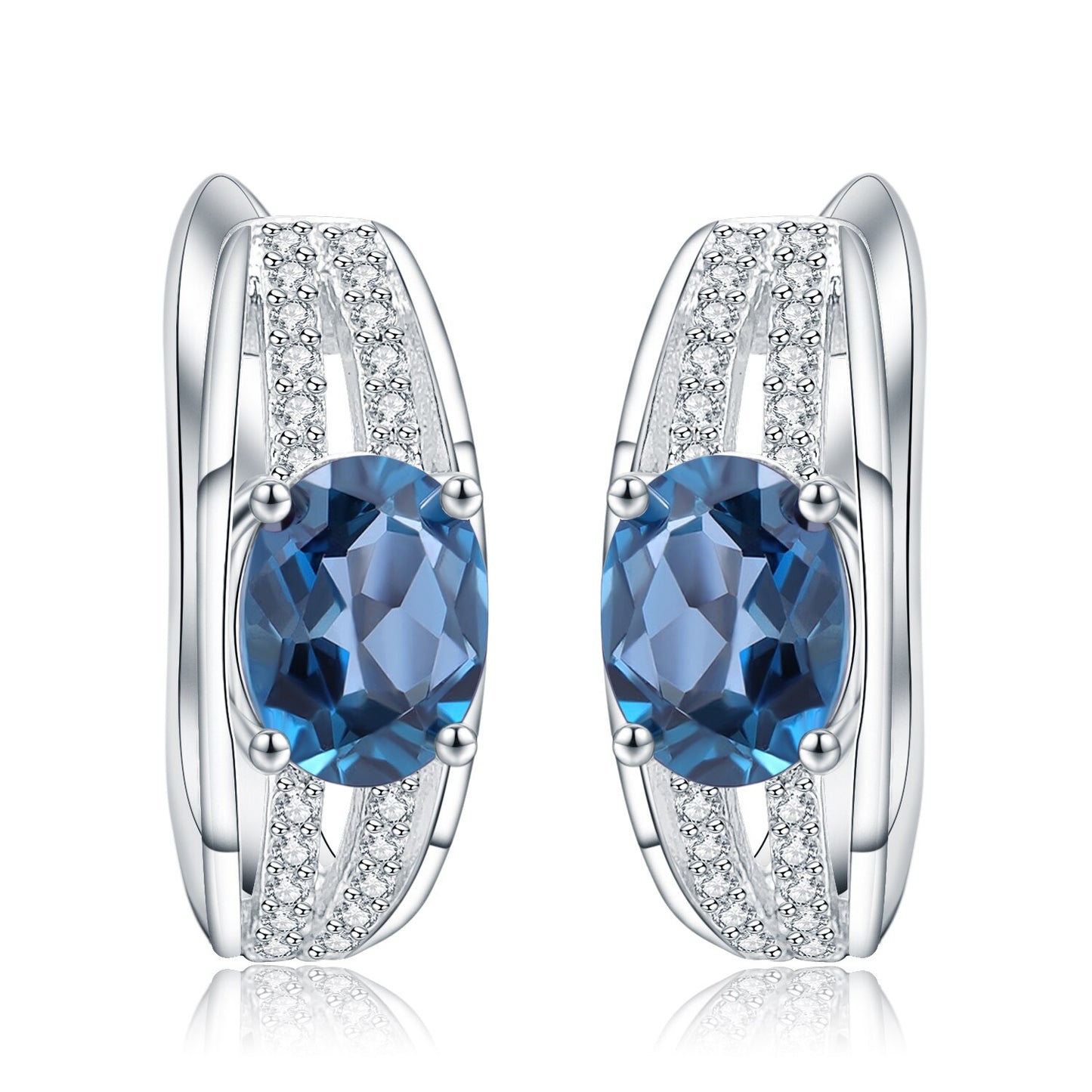 Londone Blue Topaz Oval Gemstone Lever Back Stud Earrings