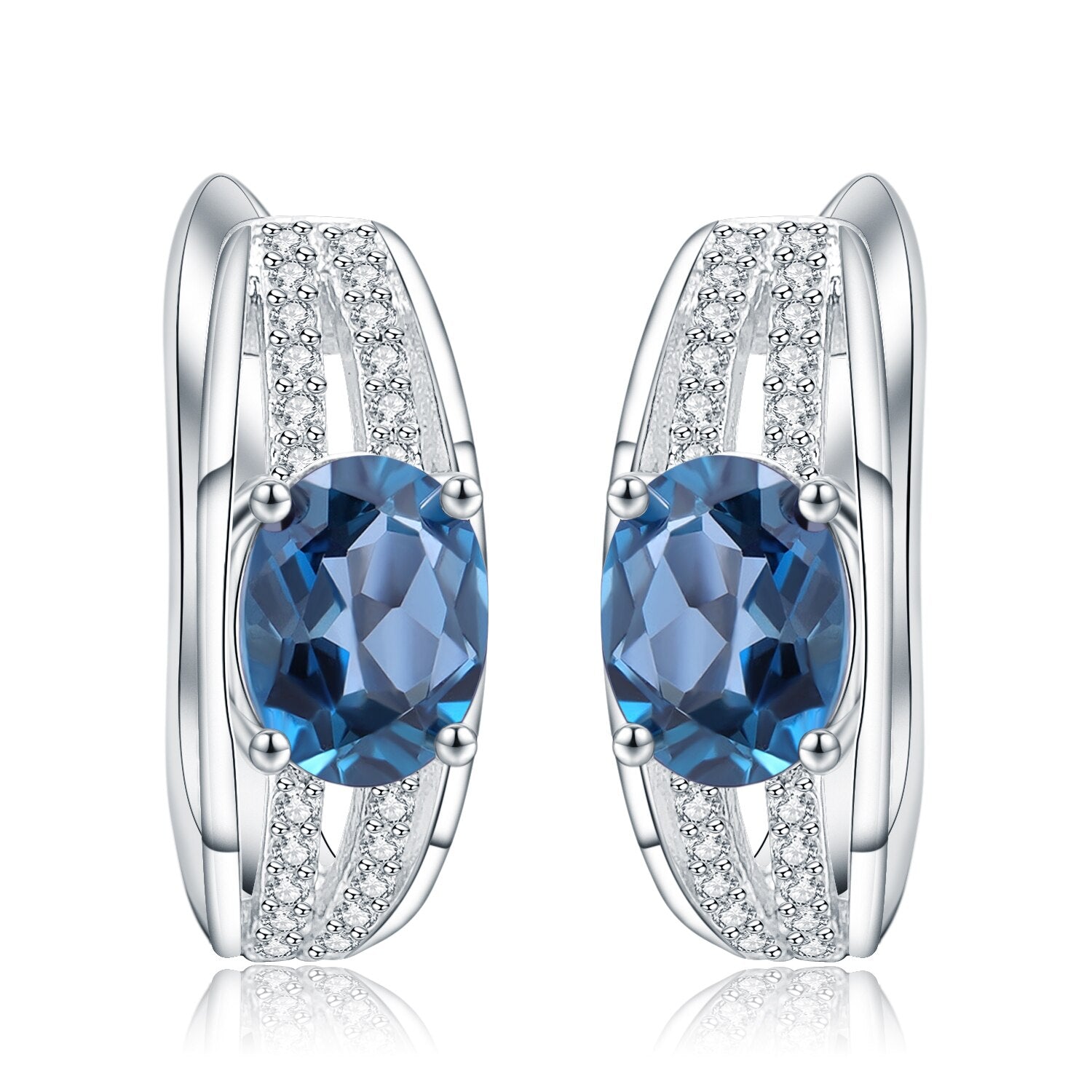 Londone Blue Topaz Oval Gemstone Lever Back Stud Earrings