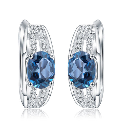 Londone Blue Topaz Oval Gemstone Lever Back Stud Earrings