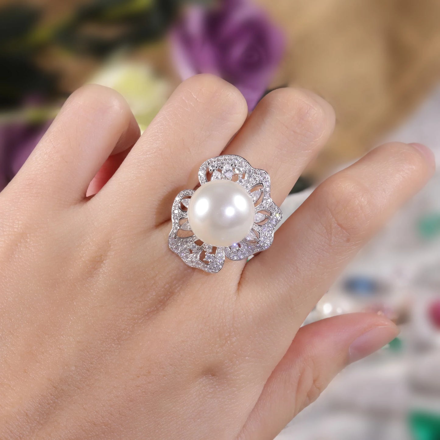 Vintage Art Deco Freshwater Pearl Engagement Ring - 925 Sterling Silver - Choosen Jewelry