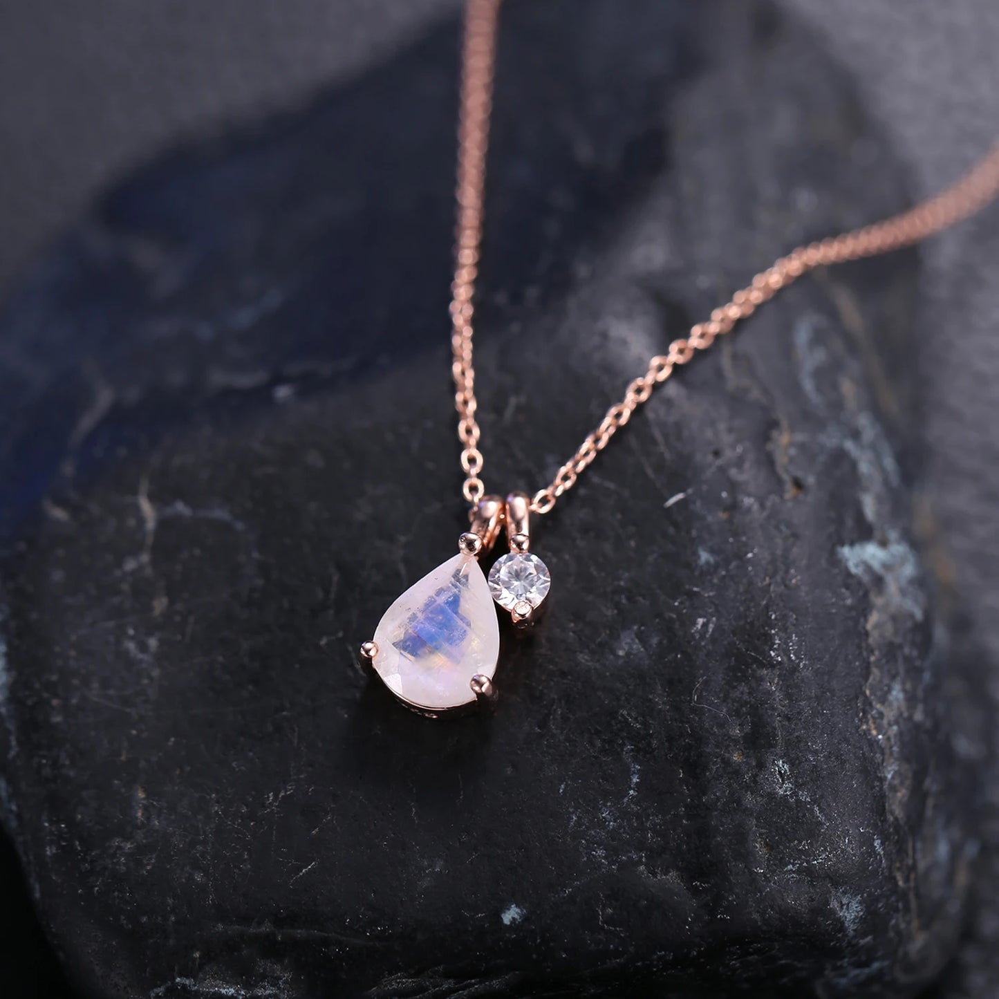 Elegant Rainbow Moonstone Pendant Necklace - 925 Sterling Silver - Choosen Jewelry