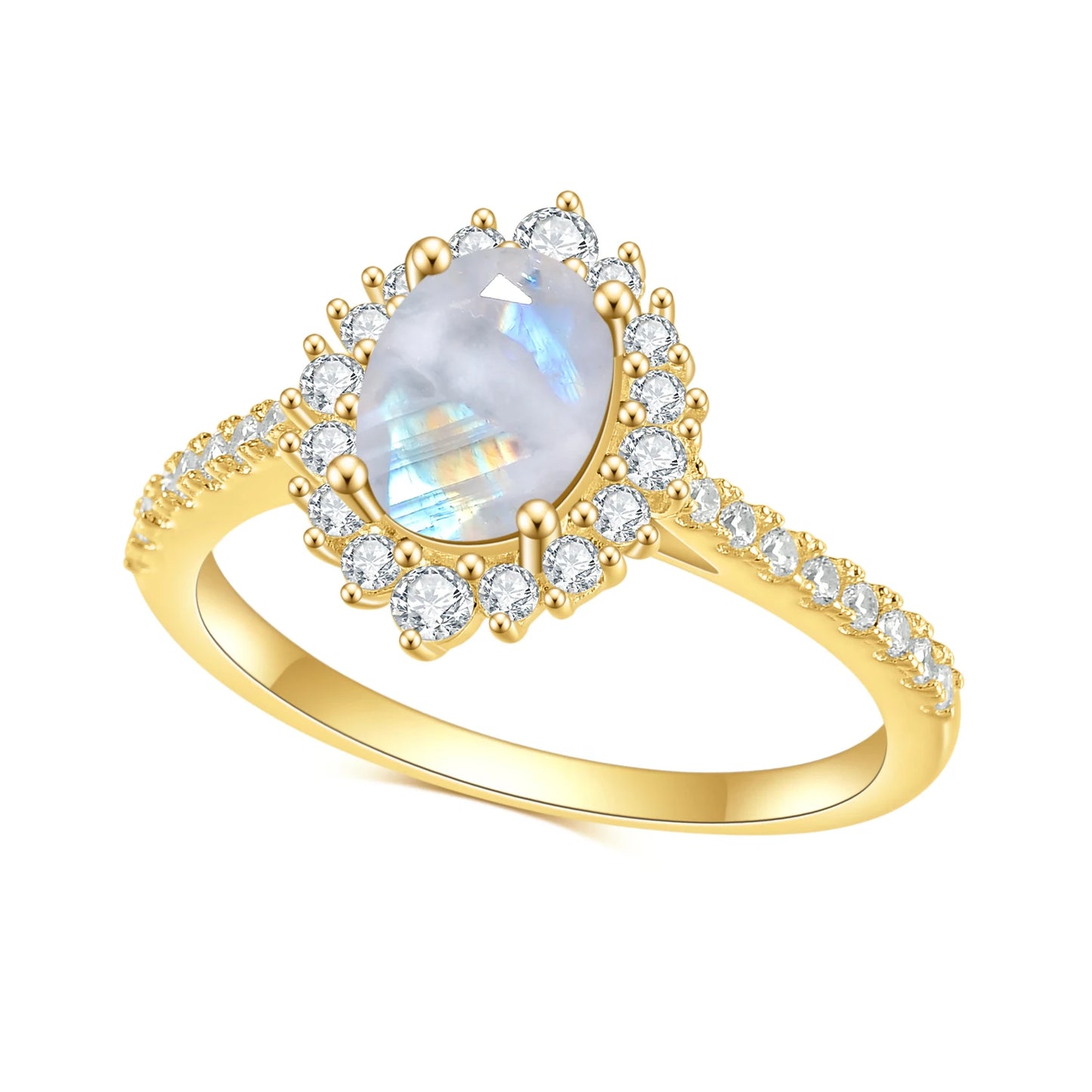 Choosen Jewelry: Milky Blue Moonstone Cluster Halo Engagement Ring in 925 Sterling Silver