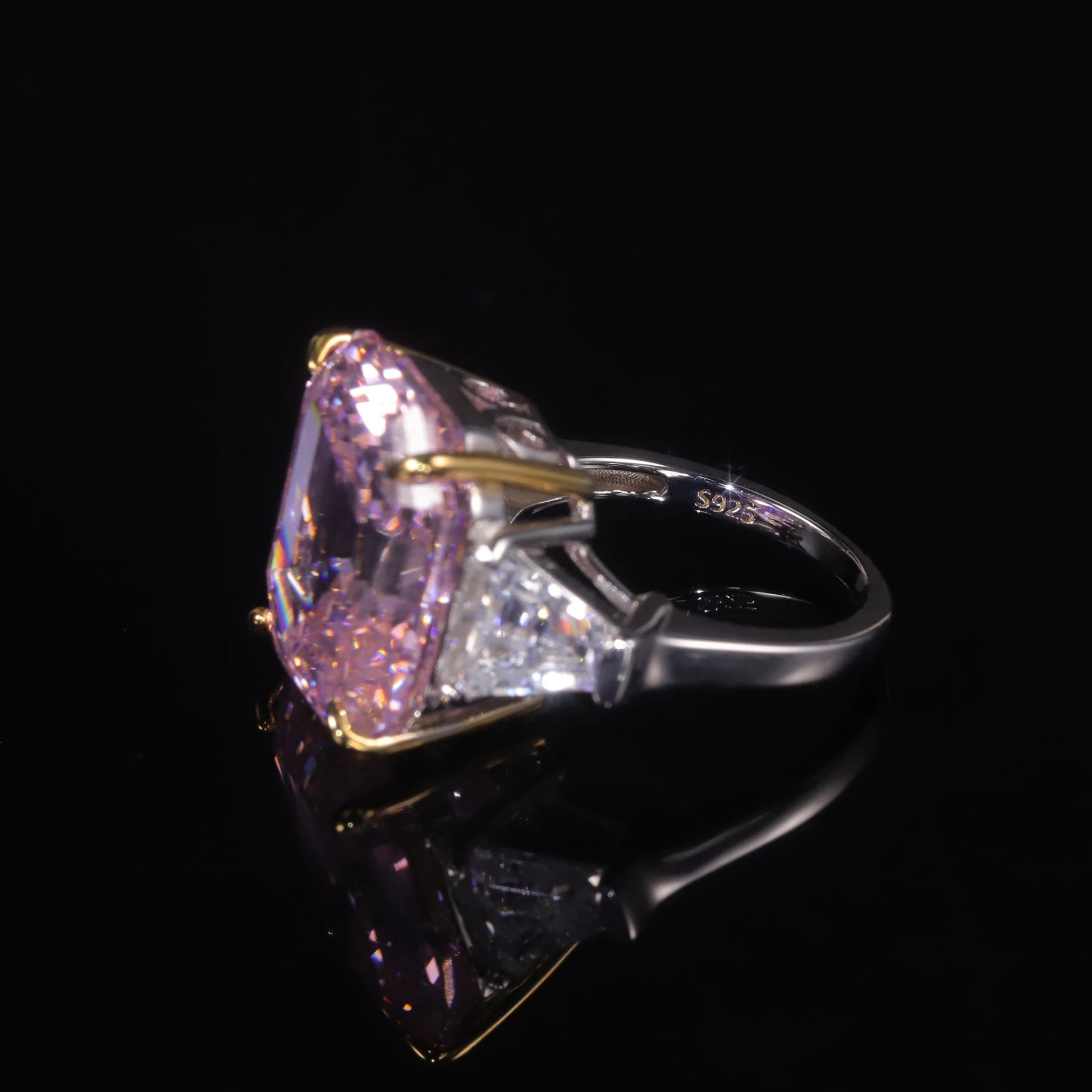 Vintage Rhombus Diamond-fire CZ Pink Ring - 925 Sterling Silver Statement Jewelry by Choosen