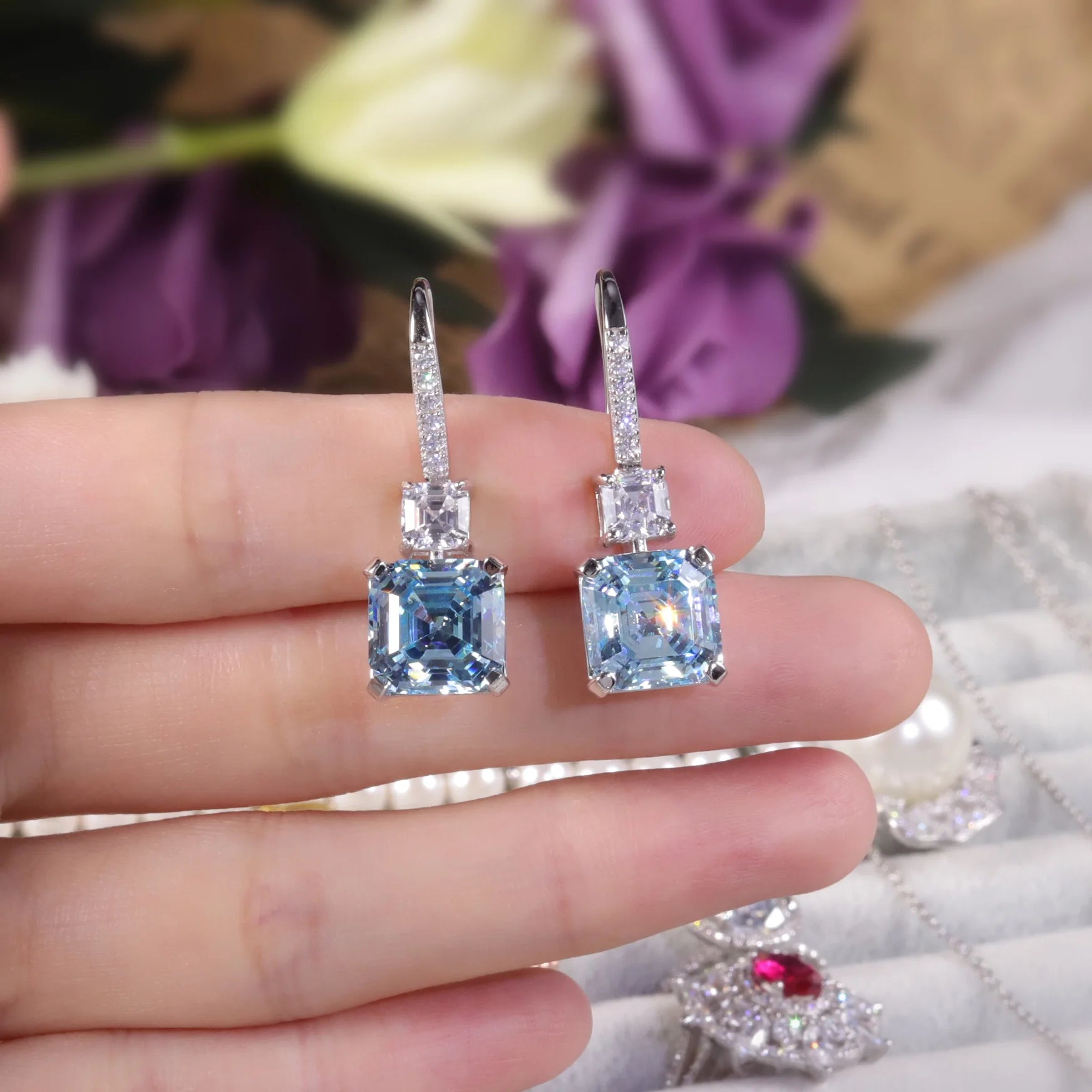 Elegant Aqua Blue CZ Dangle Earrings | 925 Sterling Silver | Choosen Jewelry