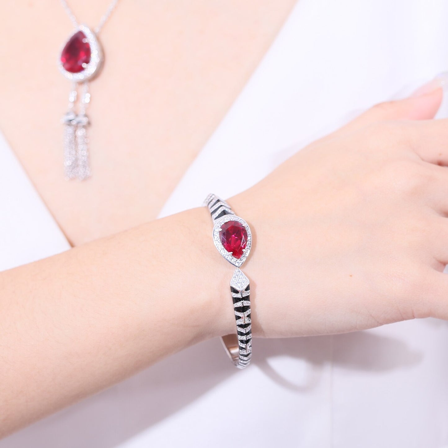 Lab Created Ruby Silver Cuff Bracelets for Women, Handmade Jewelry