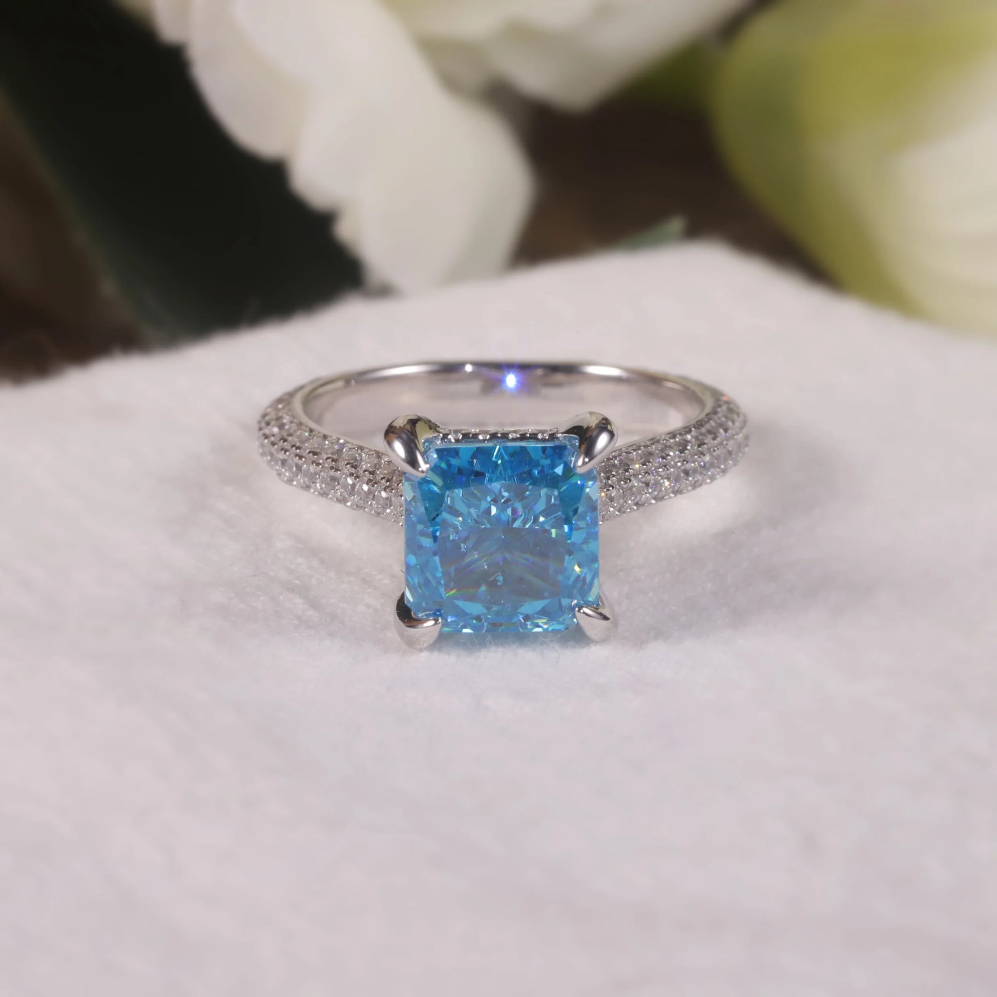 Aqua Blue Cushion CZ Engagement Ring - 925 Sterling Silver - Choosen Jewelry