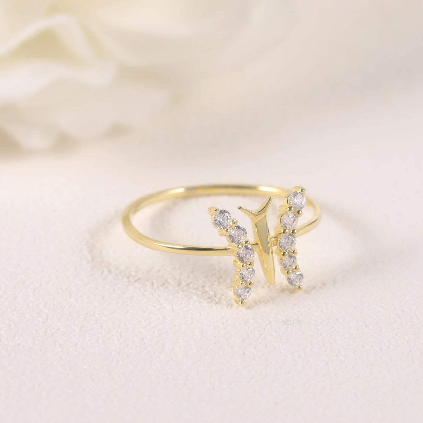 Gold Butterfly Moissanite Ring - Sterling Silver Wedding Band by Choosen Jewelry