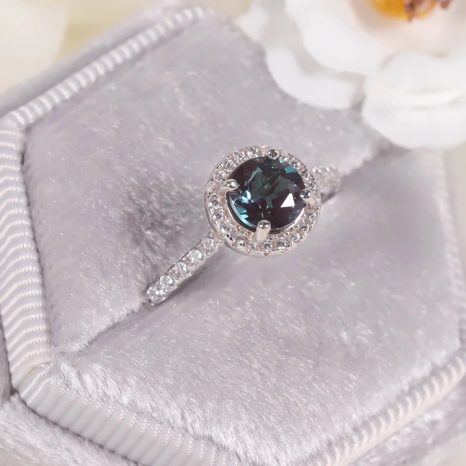 925 Sterling Silver Lab Alexandrite Halo Engagement Ring by Choosen Jewelry