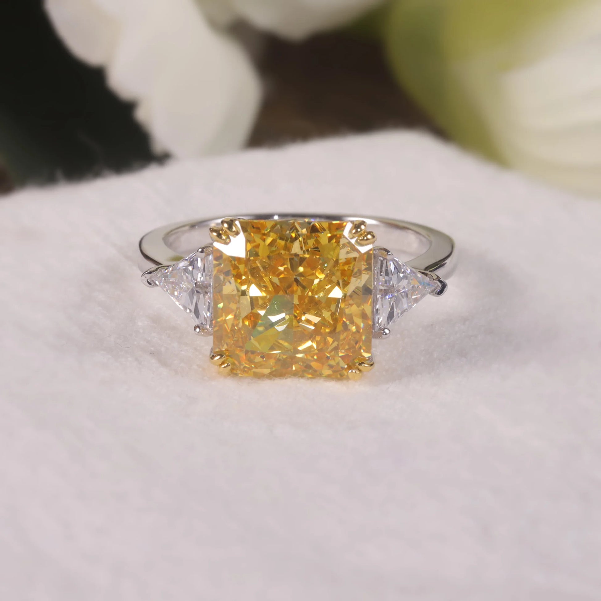 Choosen Jewelry: Vivid Yellow CZ Engagement Ring - 925 Sterling Silver Handmade Luxury Statement Ring