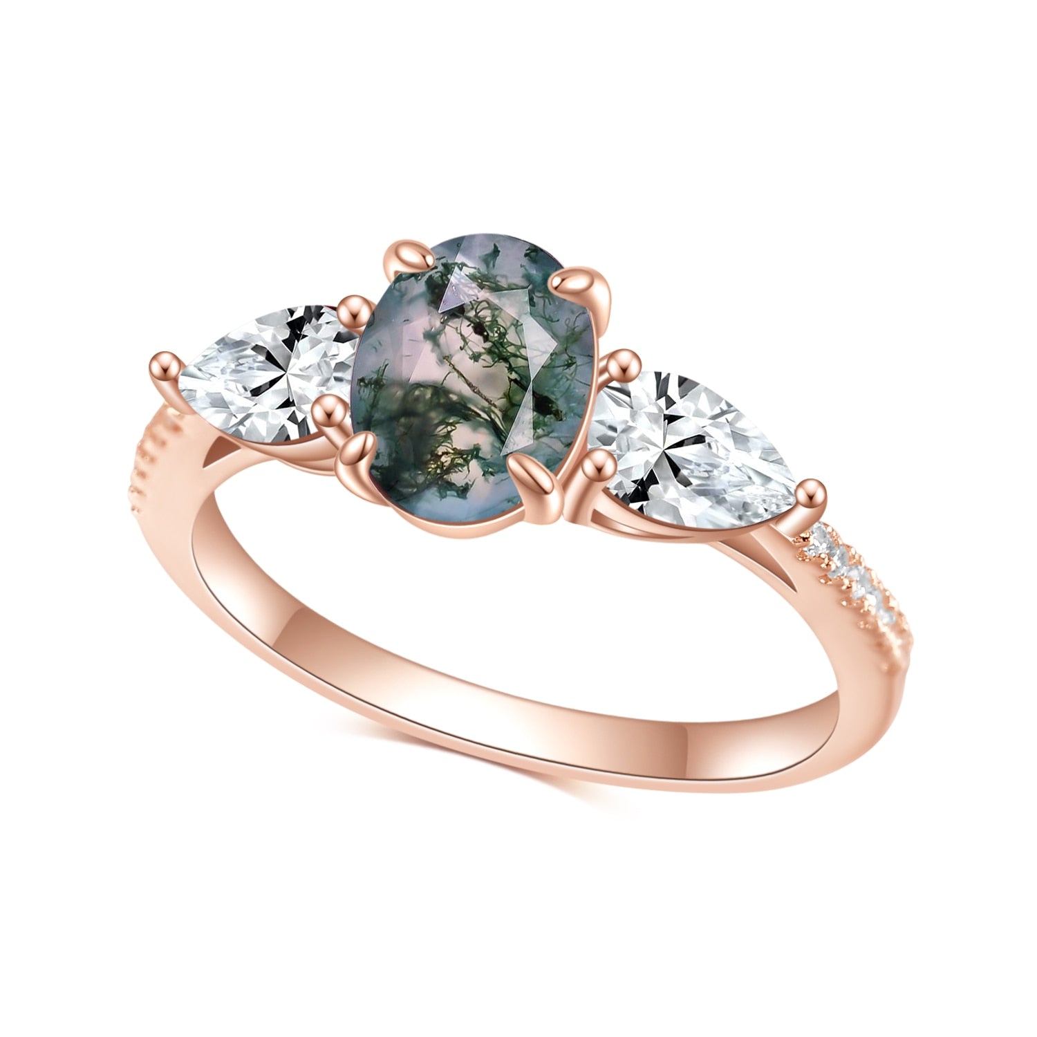 oval Moss Agate Engagement Rings