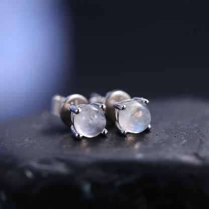 Choosen Jewelry: 5mm Natural Milky Blue Moonstone Sterling Silver Stud Earrings - June Birthstone