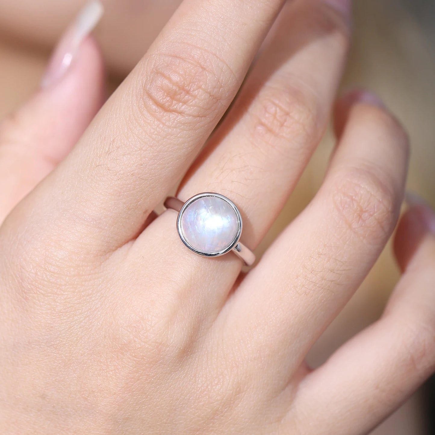 Sterling Silver Rainbow Moonstone Ring - June Birthstone Jewelry by Choosen