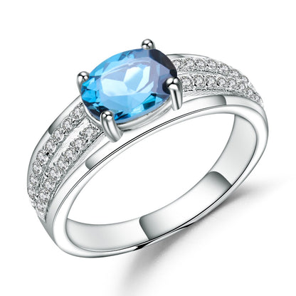 1.3Ct Blue London Blue Topaz Split Shank Engagement Ring  in 925 Sterling Silver