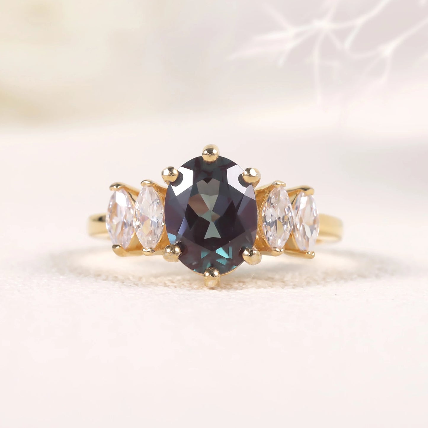 Color-Changing Lab Alexandrite Engagement Ring | 14K Gold Plated Sterling Silver | Choosen Jewelry