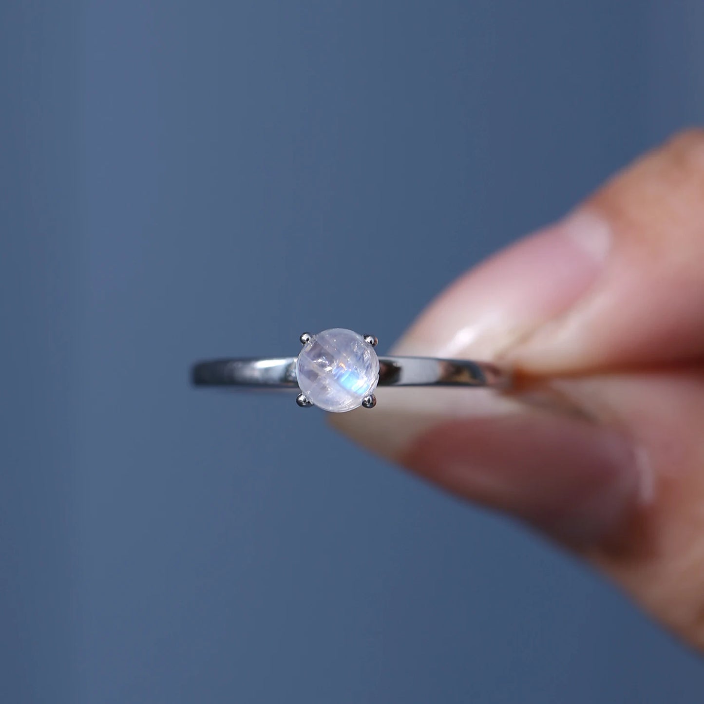 Rainbow Moonstone Gemstone Ring in 925 Sterling Silver - 5*5 mm Moonstone Solitaire Ring | Elegant June Birthstone Jewelry, Ideal Moonstone Gifts