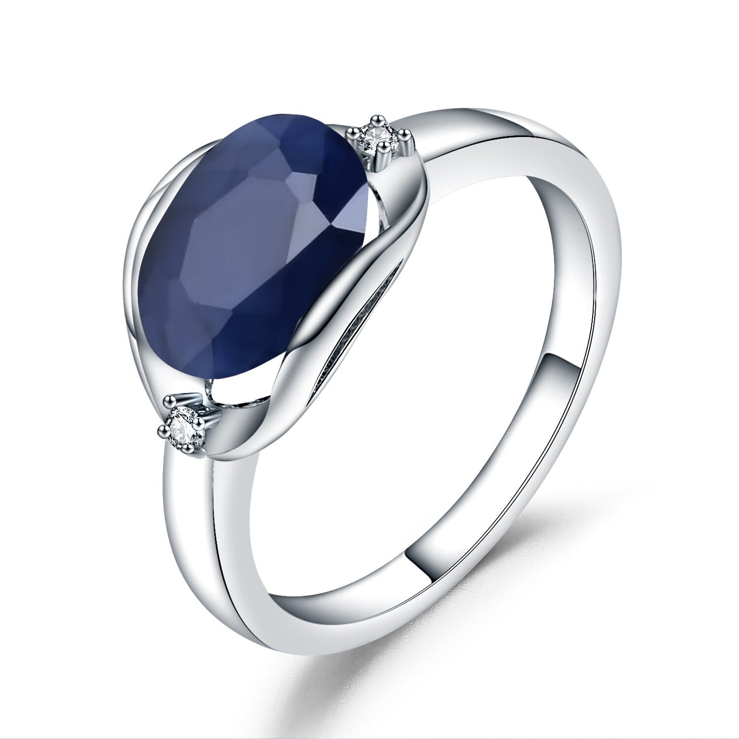 2.91Ct Oval Cut Sapphire Cluster Ring, Channel Set in 925 Sterling Silver