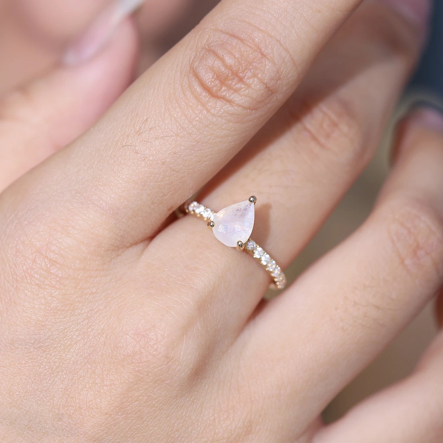 Vintage Pear Moonstone Engagement Ring - 925 Sterling Silver | Choosen Jewelry