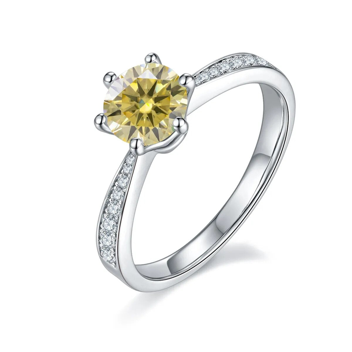 1-3 Ct Round Cut Yellow Moissanite Pave Engagement Rings, 925 Sterling Silver