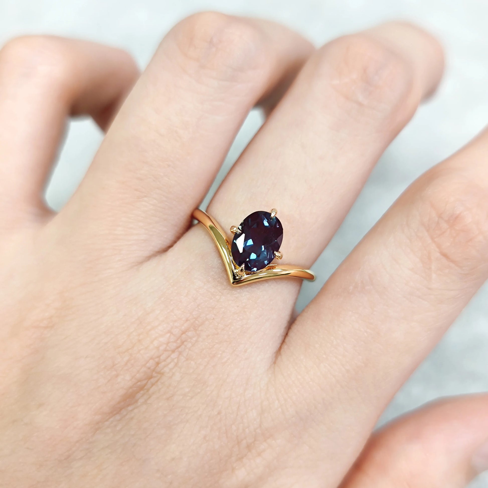 Choosen Jewelry: 14K Gold Plated Sterling Silver Alexandrite Engagement Ring - Oval 6x8mm