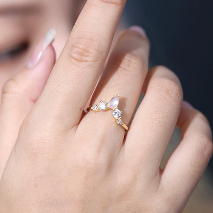 June Birthstone Moonstone Sterling Silver V-Shape Wedding Ring | Choosen Jewelry