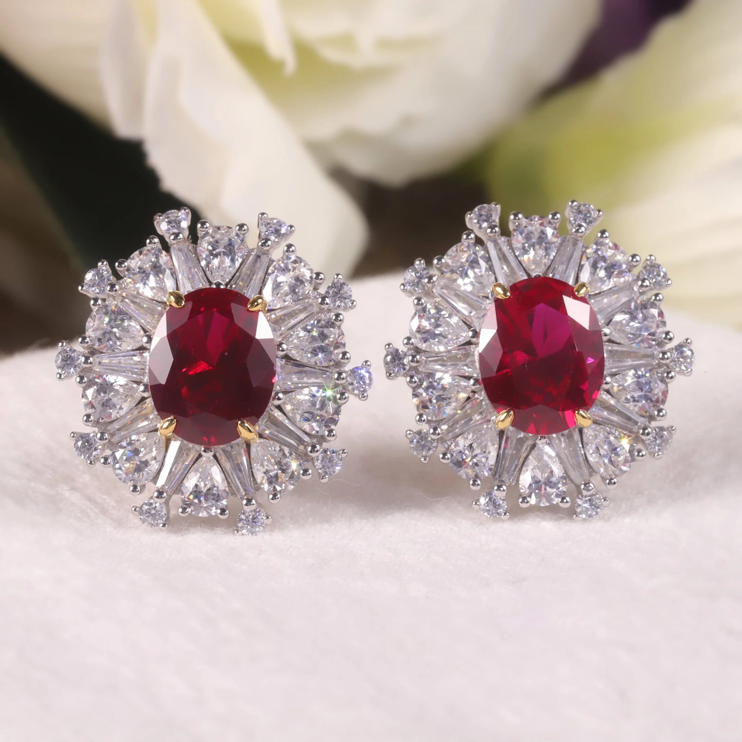 Sterling Silver Ruby Stud Earrings - July Birthstone Bridal Jewelry by Choosen