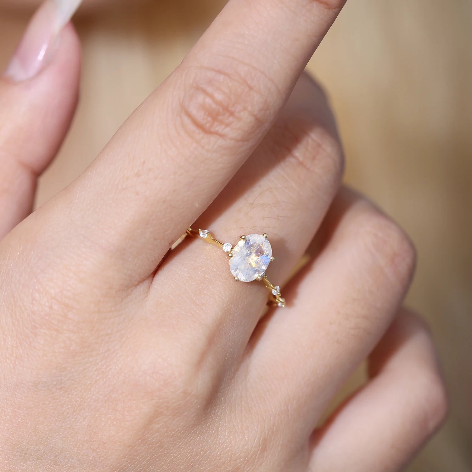 Elegant 925 Sterling Silver Moonstone Engagement Ring with Bezel Setting and Milky Blue Oval Cut, Women's Wedding Jewelry - 0.85Ct 5x7mm