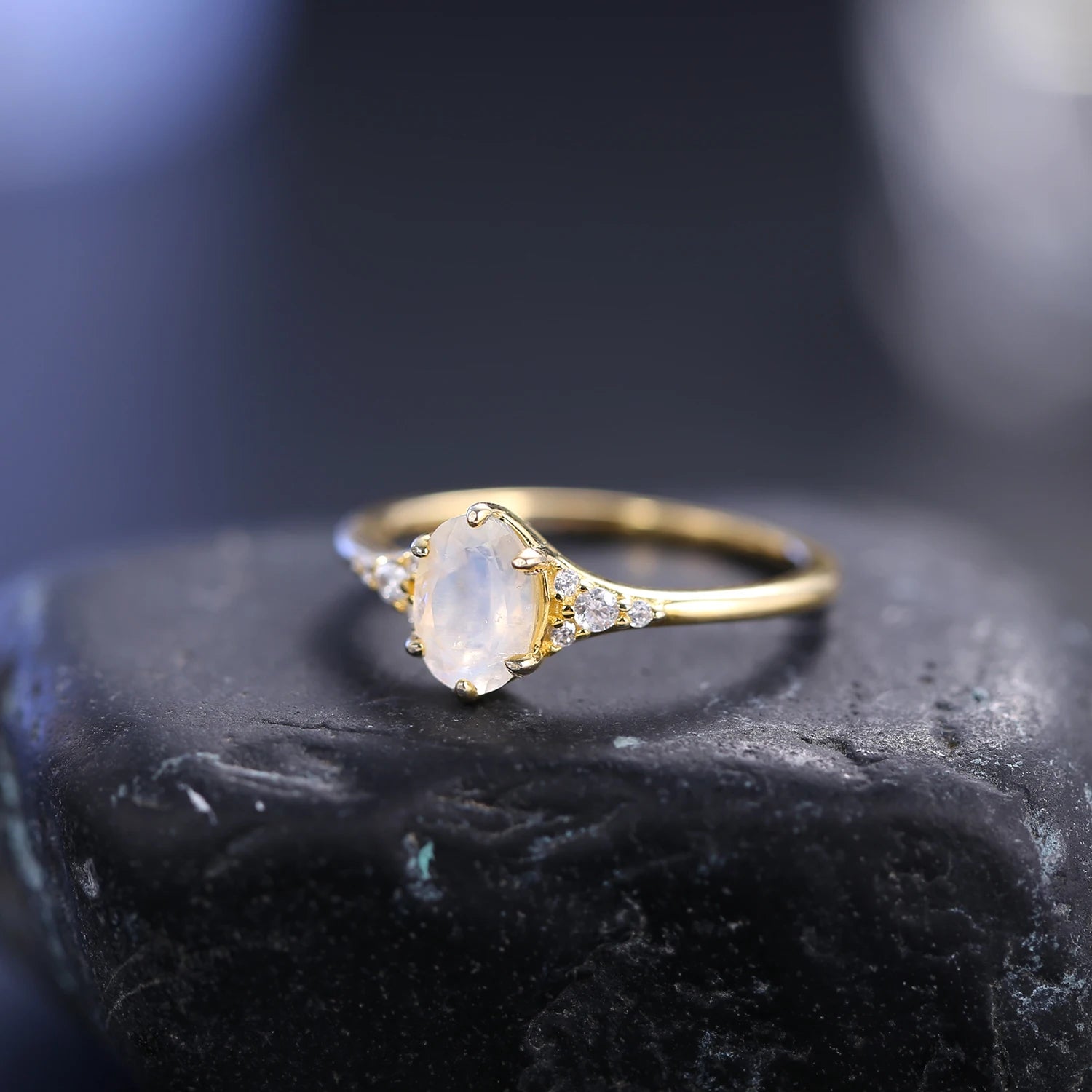 Elegant Moonstone Ring - Gold Plated, Ideal for Engagement, Anniversary, or Special Occasions, Delicate Design, Premium Quality Jewelry