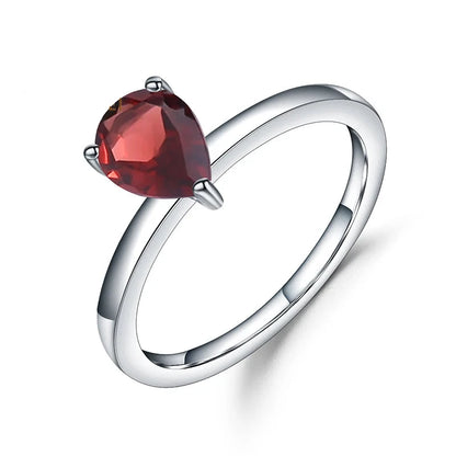 Elegant Red Garnet Water Drop Ring | Sterling Silver | Choosen Jewelry