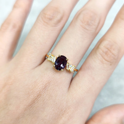 Choosen Jewelry Oval Cut Alexandrite Engagement Ring | 14K Gold Plated Silver | Color-Changing June Birthstone