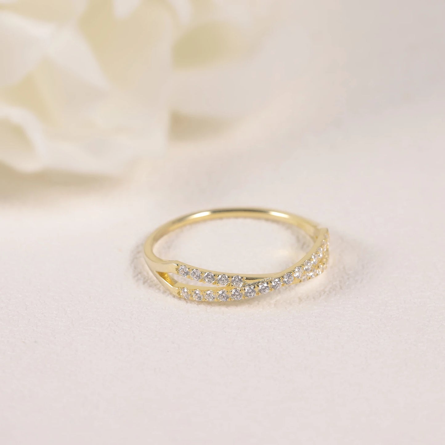 14K Gold Moissanite Criss-Cross Ring | Choosen Jewelry Sterling Silver Half Eternity Band