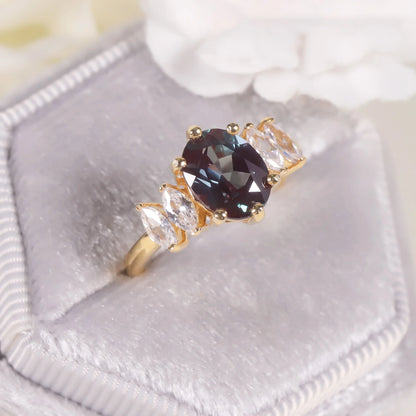 Color-Changing Lab Alexandrite Engagement Ring | 14K Gold Plated Sterling Silver | Choosen Jewelry