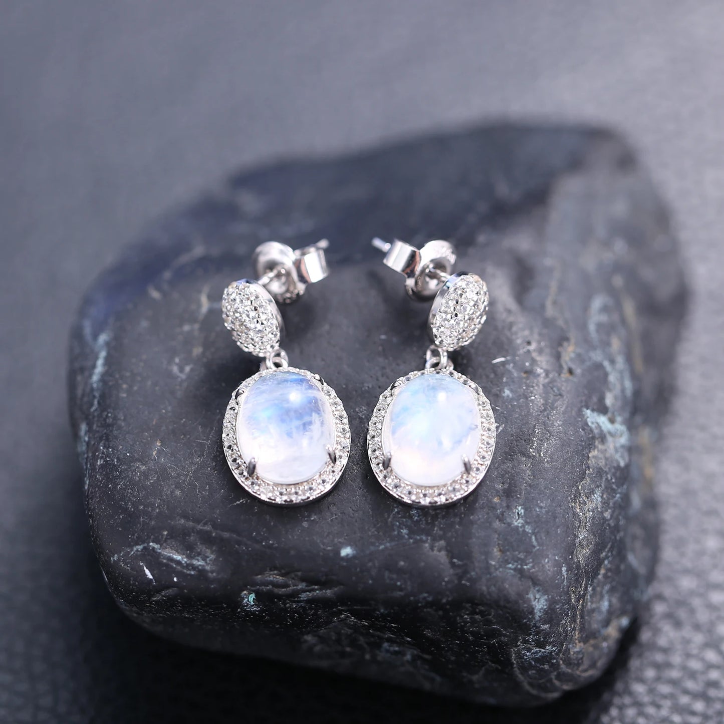 Exquisite 925 Sterling Silver Milky Blue Moonstone Dangle Earrings with Sparkling CZ for Women - Perfect Wedding Jewelry and Elegant Gift