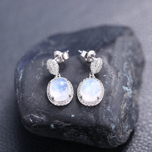 Exquisite 925 Sterling Silver Milky Blue Moonstone Dangle Earrings with Sparkling CZ for Women - Perfect Wedding Jewelry and Elegant Gift