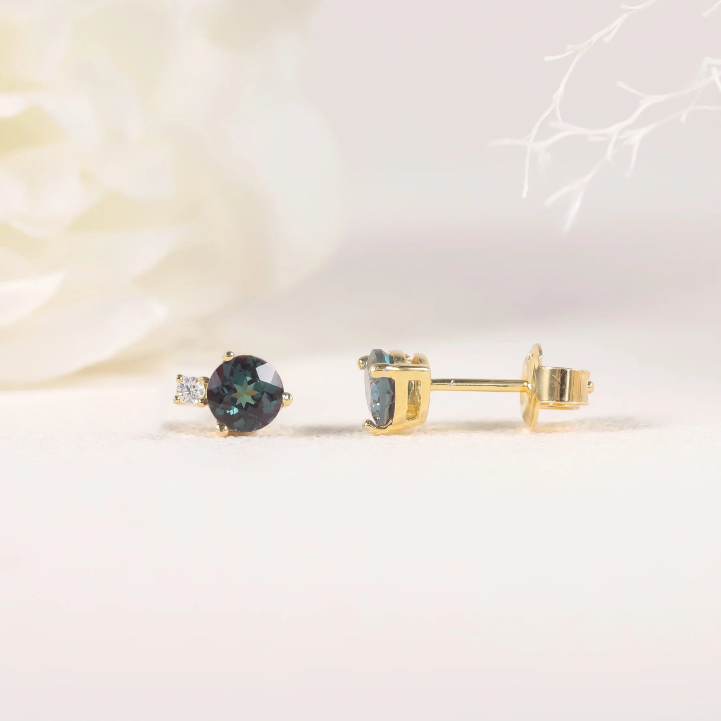 18k Gold Plated Sterling Silver Lab Alexandrite Stud Earrings | Choosen Jewelry