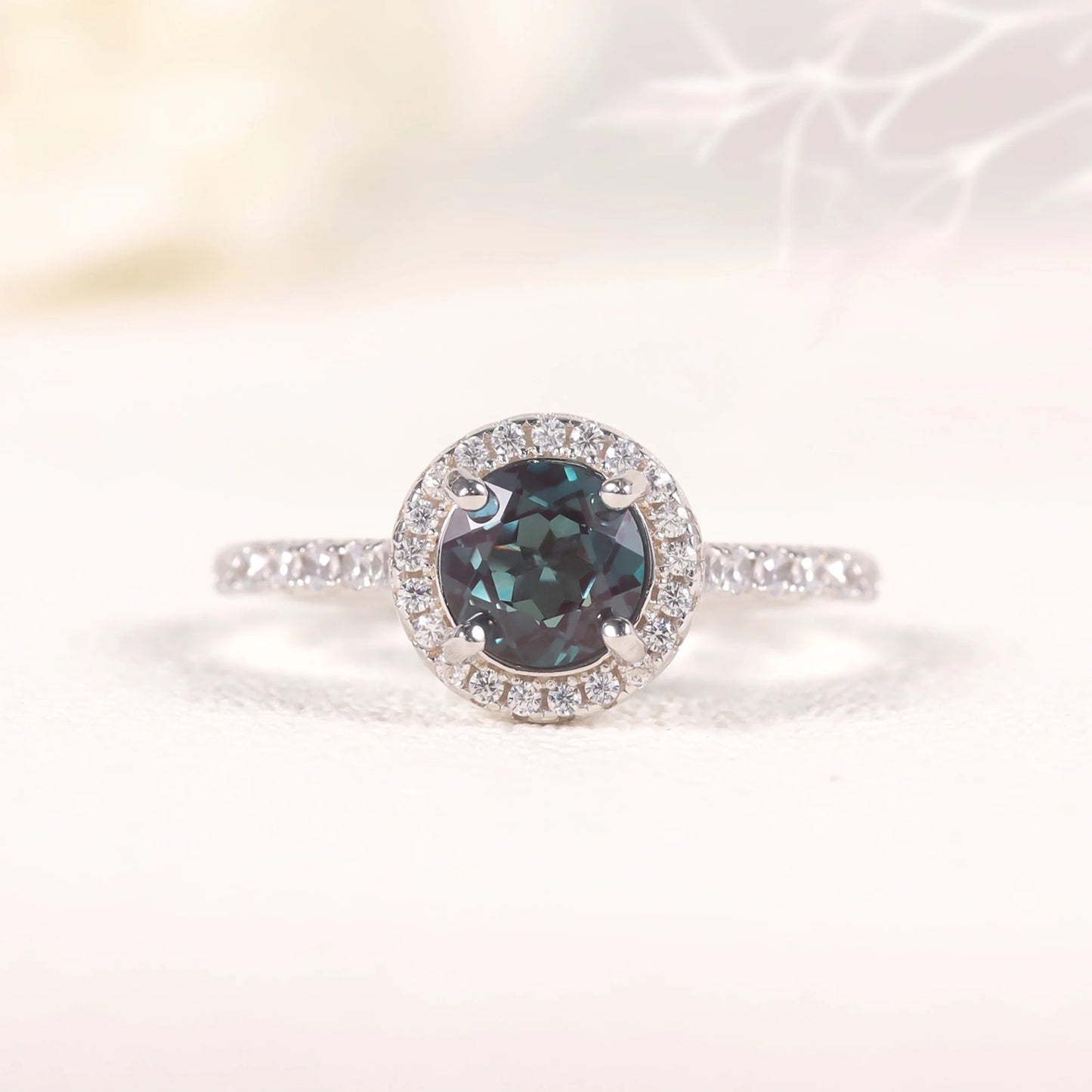 925 Sterling Silver Lab Alexandrite Halo Engagement Ring by Choosen Jewelry