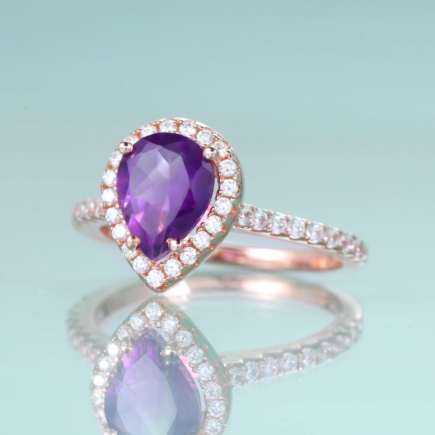 Pear Amethyst Halo Ring 925 Sterling Silver - Choosen Jewelry Engagement Promise Ring