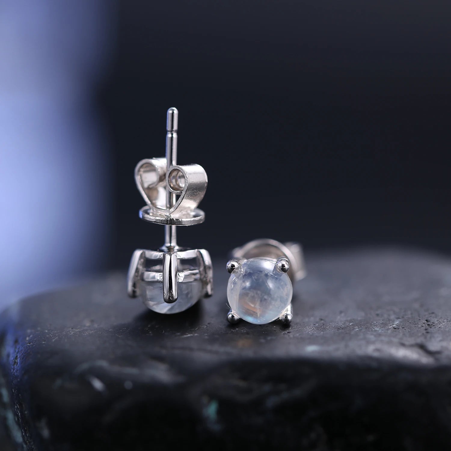 Choosen Jewelry: 5mm Natural Milky Blue Moonstone Sterling Silver Stud Earrings - June Birthstone