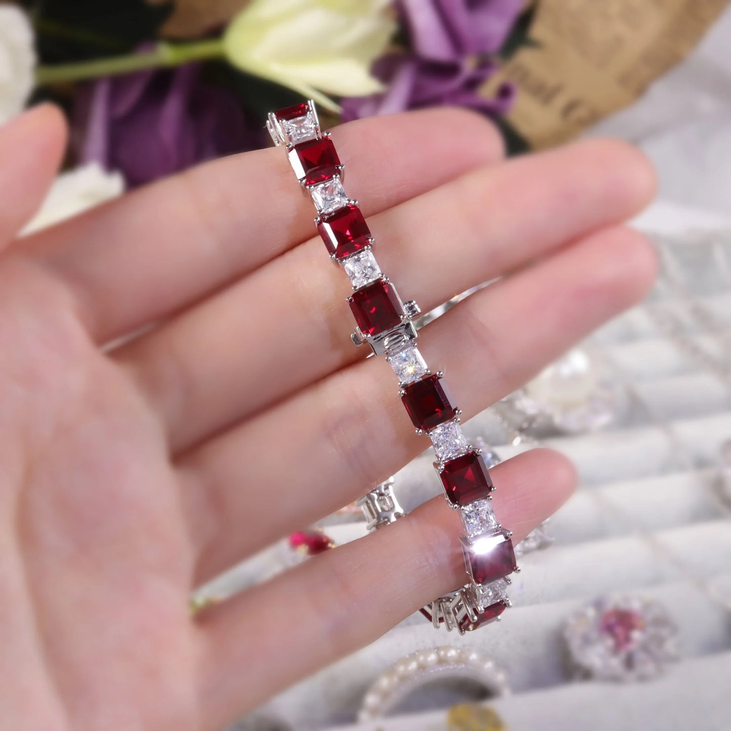 Princess Cut Lab Ruby Tennis Bracelet | Sterling Silver 925 | Choosen Jewelry