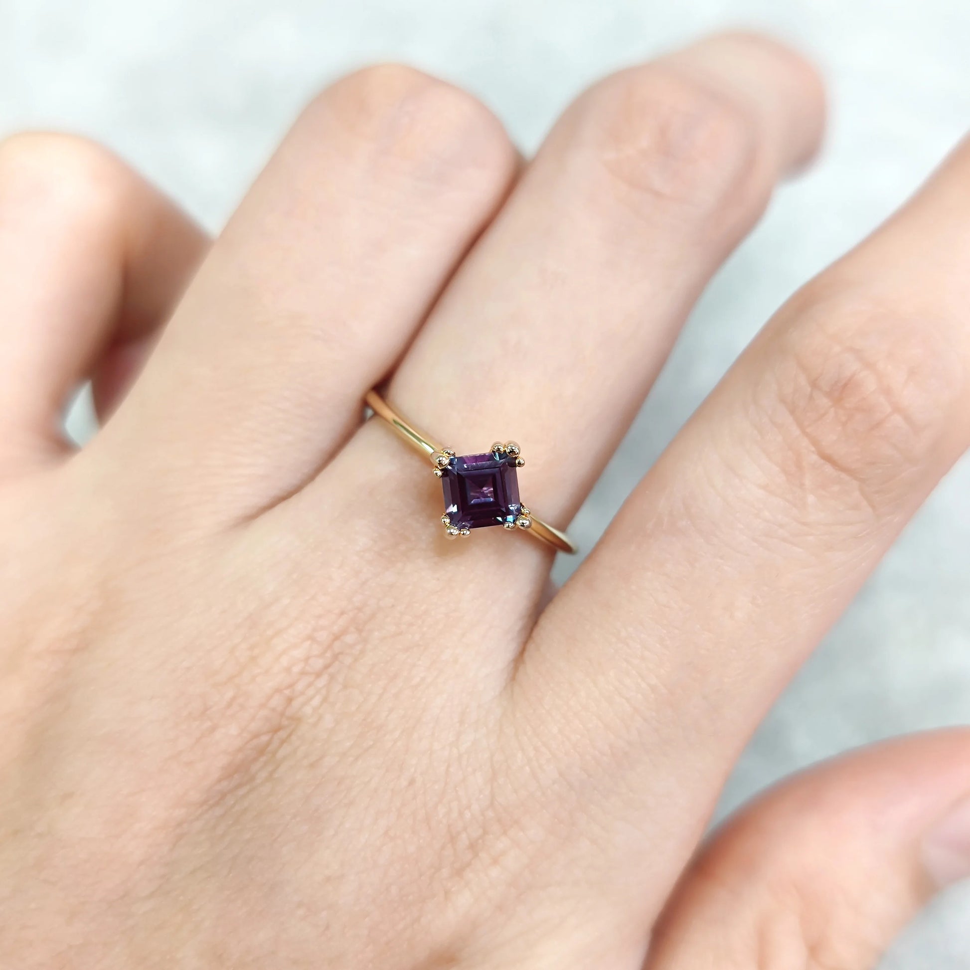 925 Sterling Silver Lab Alexandrite Princess Cut Engagement Ring - Choosen Jewelry