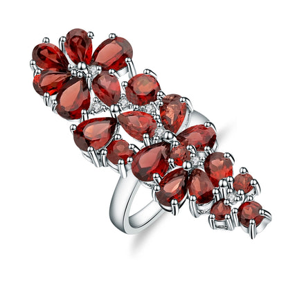 Pear Shaped Red Garnet Flower Ring