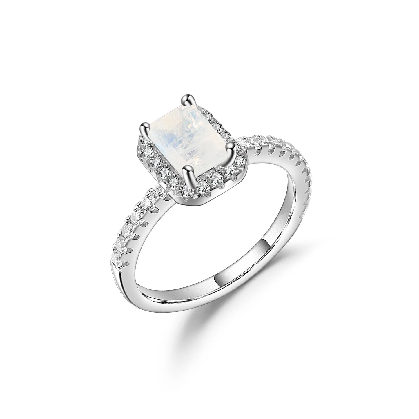 Elegant Emerald Cut Moonstone Engagement Ring - Choosen Jewelry 925 Sterling Silver