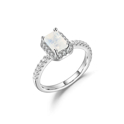 Elegant Emerald Cut Moonstone Engagement Ring - Choosen Jewelry 925 Sterling Silver