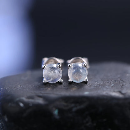 Choosen Jewelry: 5mm Natural Milky Blue Moonstone Sterling Silver Stud Earrings - June Birthstone