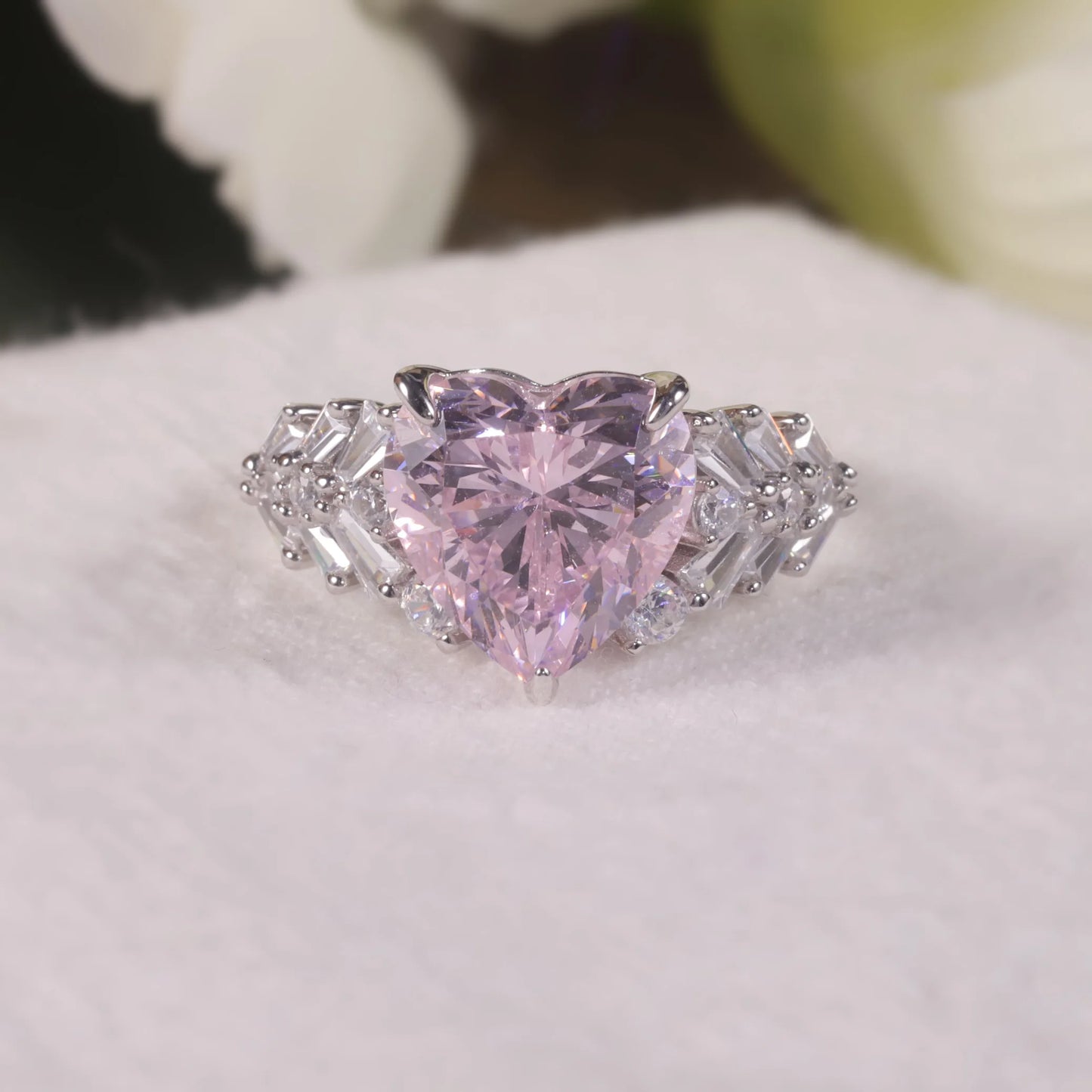 Pink Heart CZ Diamond Ring - 925 Sterling Silver - Choosen Jewelry