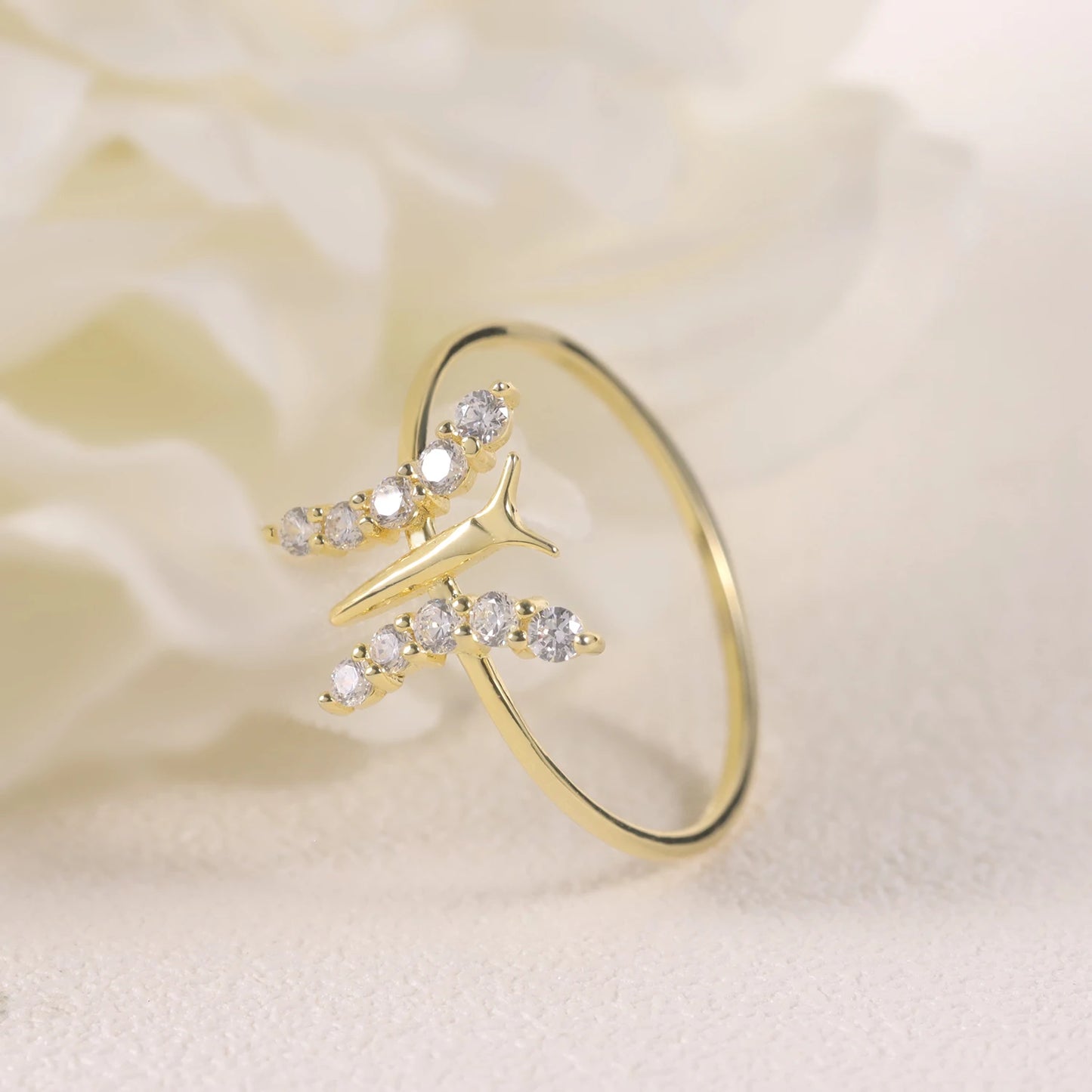 Gold Butterfly Moissanite Ring - Sterling Silver Wedding Band by Choosen Jewelry