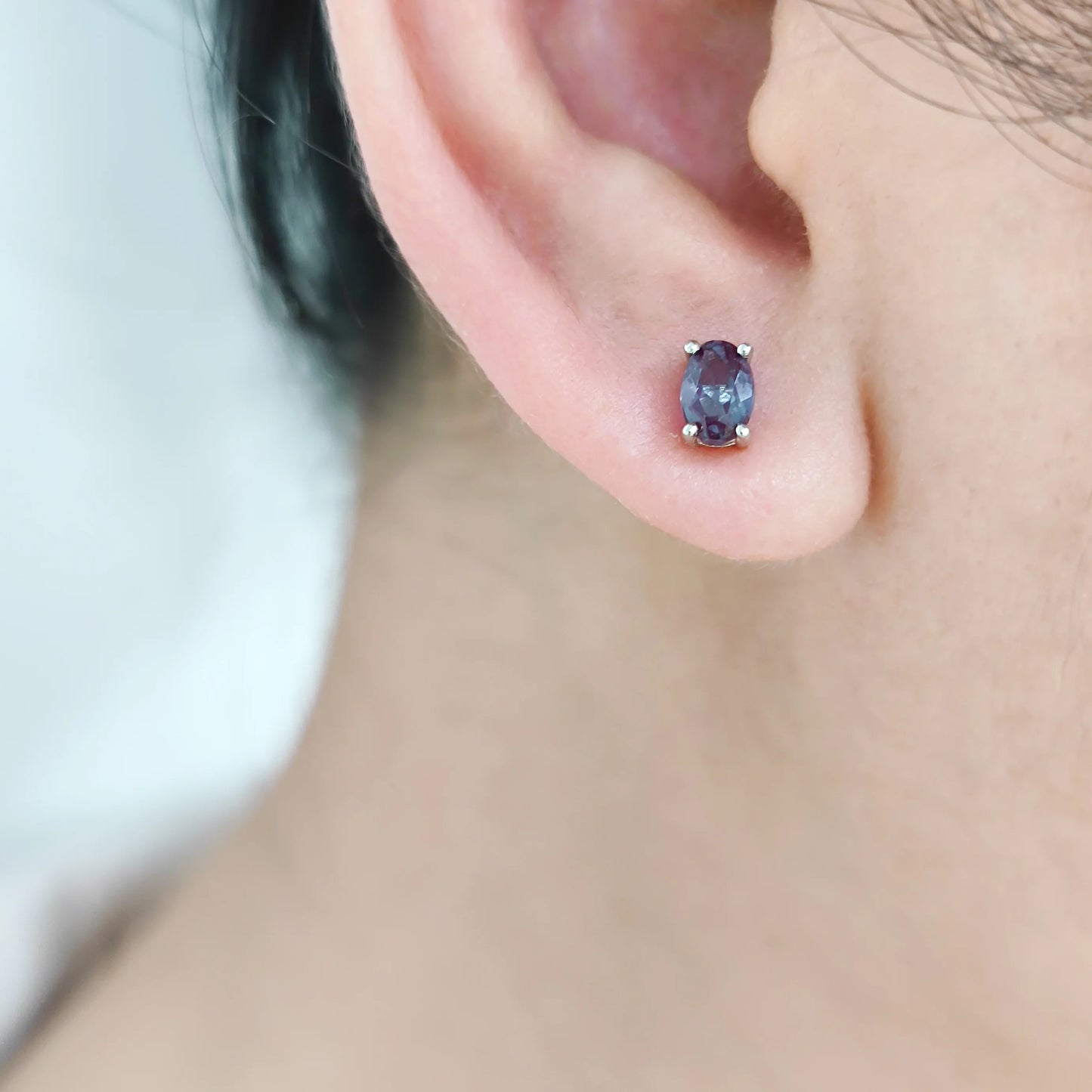 925 Sterling Silver Halo Stud Earrings with Lab Alexandrite - Choosen Jewelry