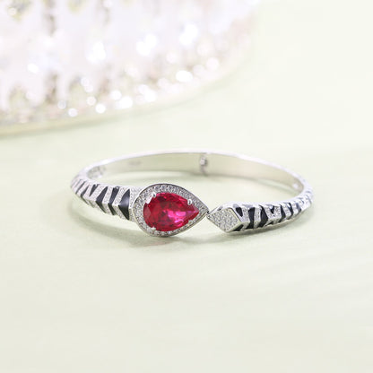 Lab Created Ruby Silver Cuff Bracelets for Women, Handmade Jewelry